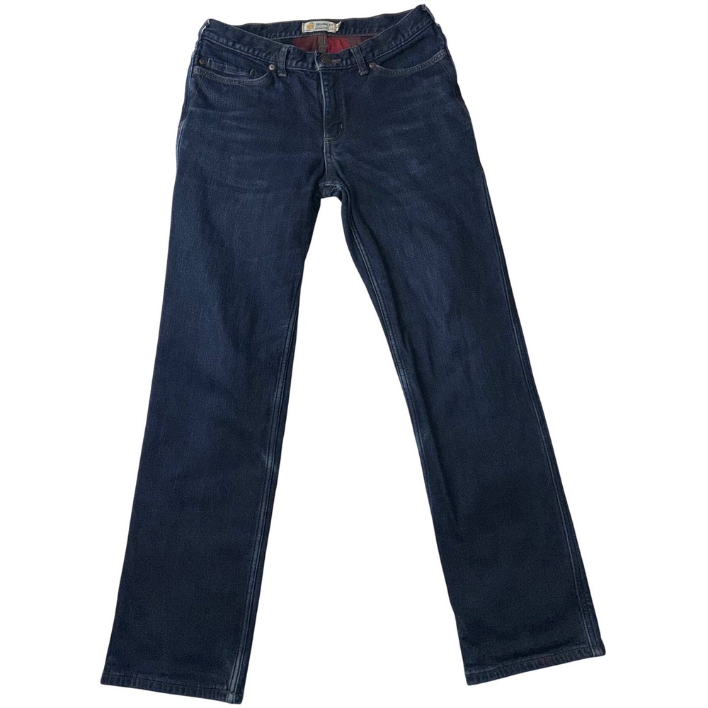 Carhartt Flannel Lined Jeans Women 8 Reg Original Fit Straight Leg Dark Wash